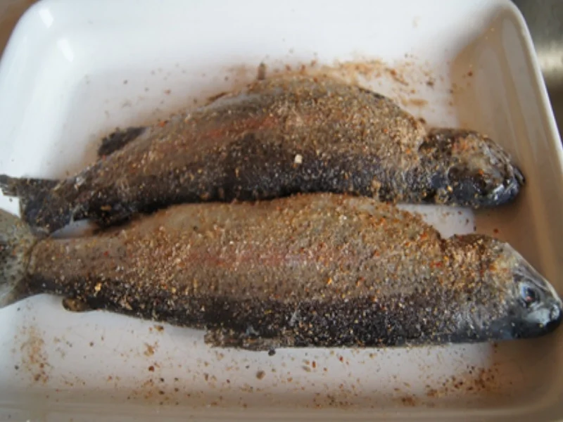 Rezept: Gebratene Regenbogenforelle mit Sesam-Möhrenblüten Bild Nr. 4 Gebratene Regenbogenforelle mit Sesam-Möhrenblüten - Rezept - Bild Nr. 4