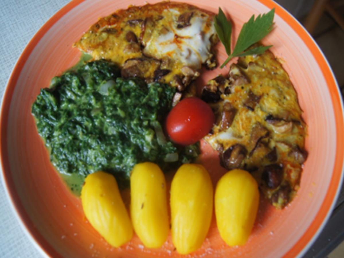 Steinpilz-Omelett mit Rahmspinat und Drillingen - Rezept - Bild Nr. 33