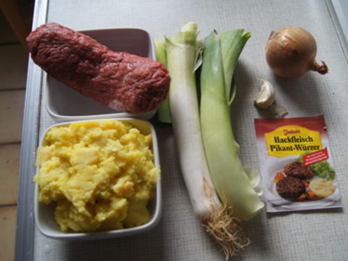 Rinderhackfleisch-Lauch-Pfanne mit Kartoffelstampf-Rösti - Rezept - Bild Nr. 3