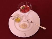 Champagnererdbeeren, Vanilleeis mit Olivenöl und Meersalz (Tobey Wilson) - Rezept