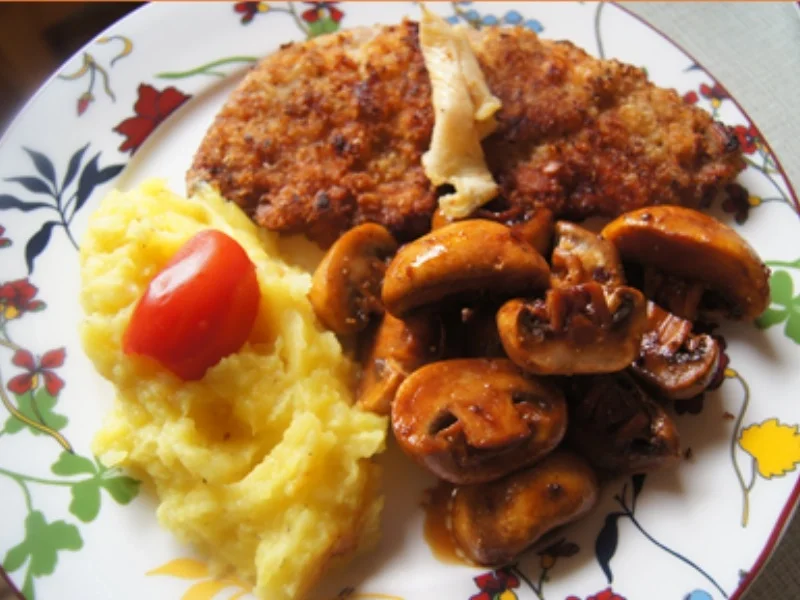 Rezept: Schnitzel XXL mit Champignons und Kartoffelstampf Bild Nr. 10906 Schnitzel XXL mit Champignons und Kartoffelstampf - Rezept - Bild Nr. 10906