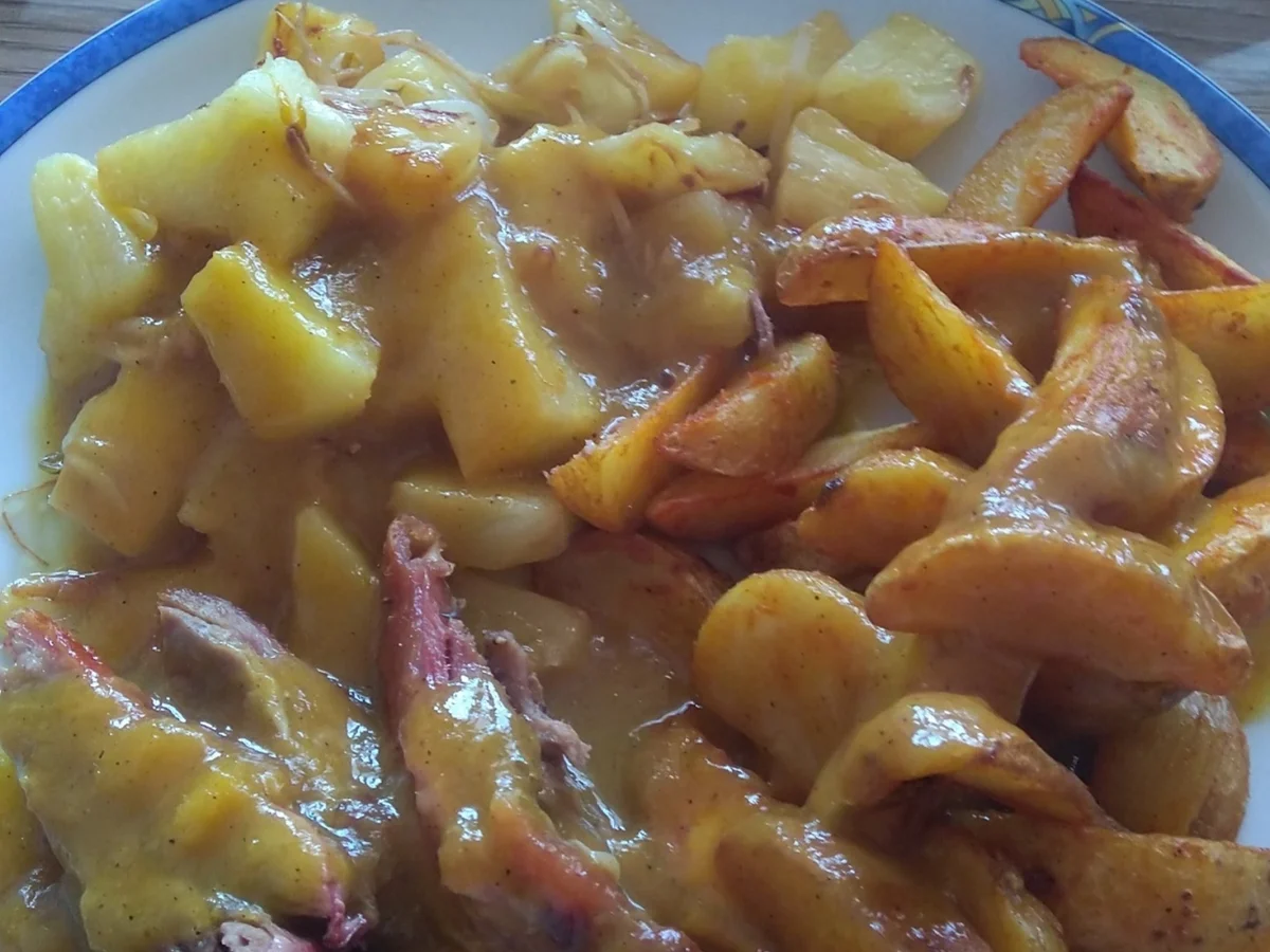 Ente süß-sauer mit Mango-Ananas-Soße und Wedges - Rezept - Bild Nr. 2