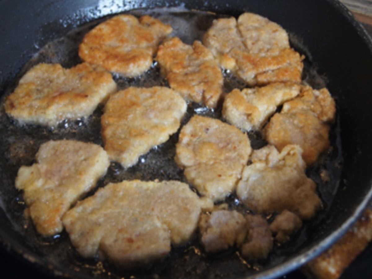 Schweinefiletschnitzelchen mit Honig-Möhren-Sticks und Süßkartoffel-Kartoffel-Stampf - Rezept - Bild Nr. 10