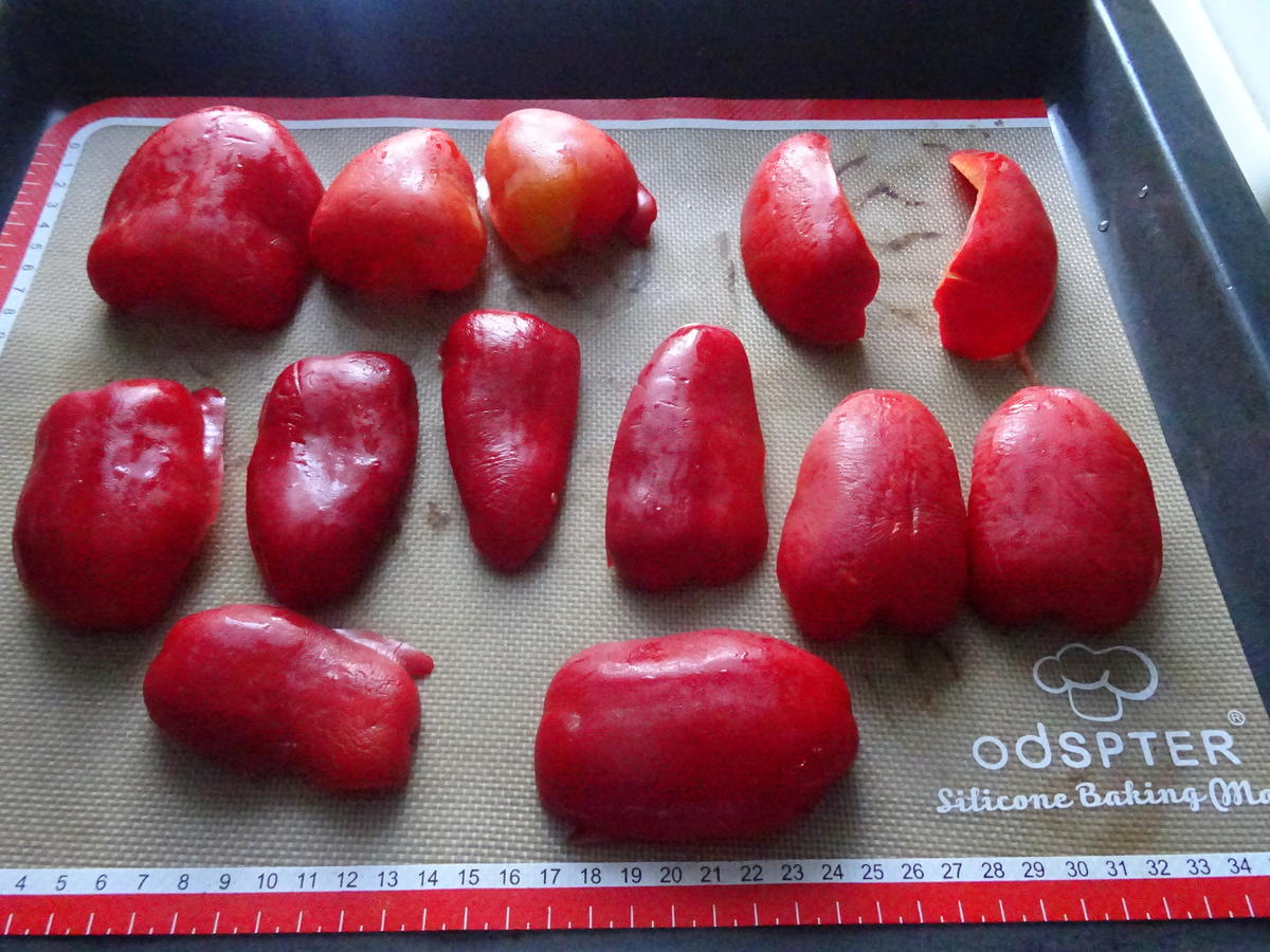 Paprika-Röllchen in Öl und Auberginen-Scheiben gefüllt - Rezept - Bild Nr. 11076