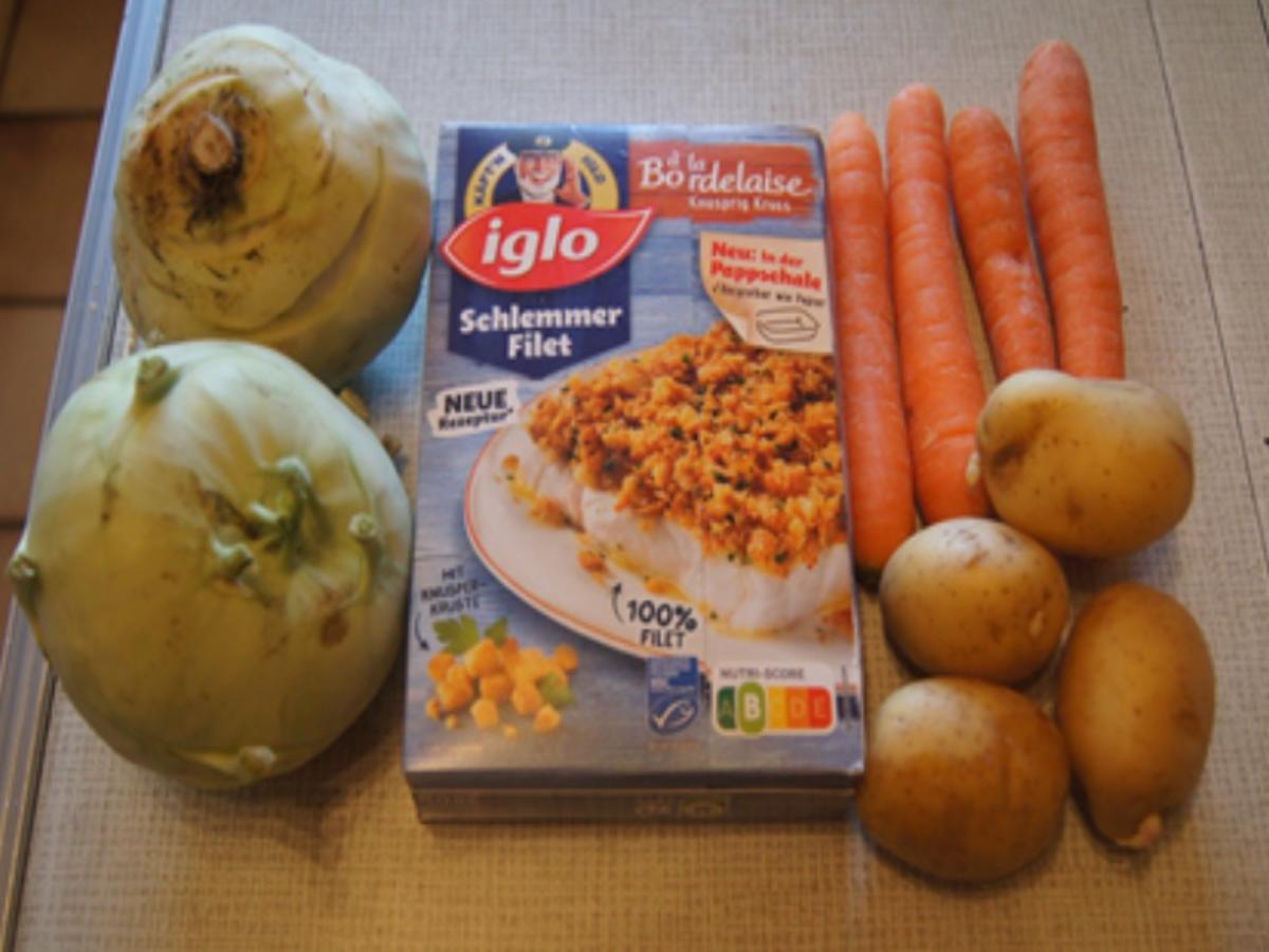 Schlemmerfilet mit herzhaften Kohlrabi-Gemüse und Möhren-Kartoffel-Stampf - Rezept - Bild Nr. 3