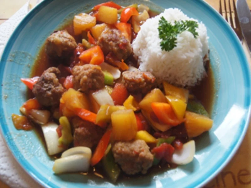 Hackbällchen mit Gemüsemix süß-sauer im Römertopf und Basmatireis - Rezept - Bild Nr. 22