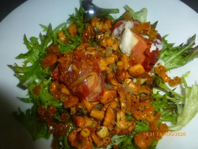 Pfifferlingssalat mit Ziegenkäse im Schinkenmantel - Rezept - Bild Nr. 11135