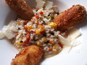 Mozzarella-Sticks auf (Paprika-Konfetti)-Risotto - Rezept - Bild Nr. 2