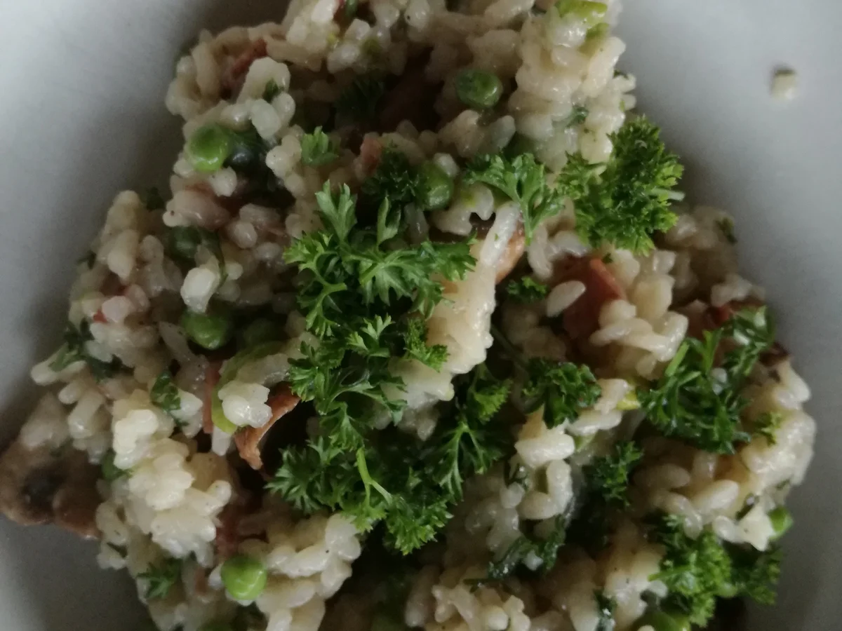 Erbsen-Schinken-Risotto mit Pilzen - Rezept - Bild Nr. 2
