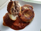 Kohlrabi gefüllt mir Parmesan-Kruste, Tomatensoße und Kartoffel-Kohlrabi-Taler - Rezept - Bild Nr. 11304