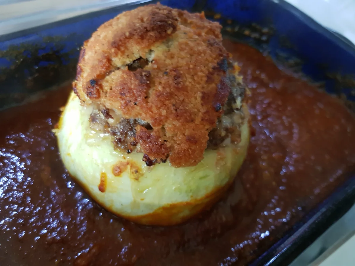 Kohlrabi gefüllt mir Parmesan-Kruste, Tomatensoße und Kartoffel-Kohlrabi-Taler - Rezept - Bild Nr. 11306