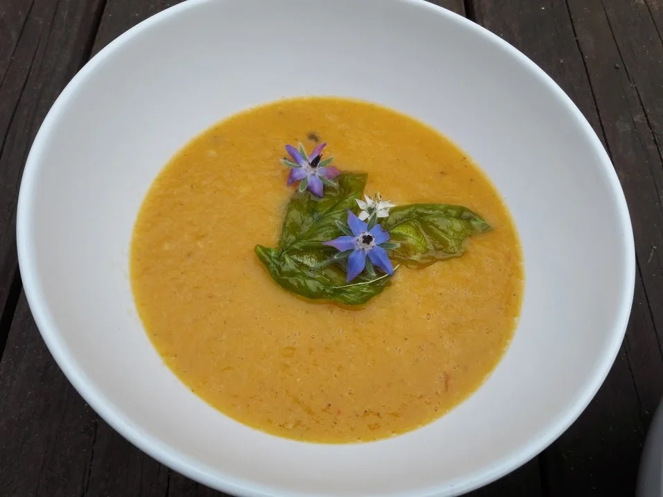 Gelbes Tomatensüppchen mit frittiertem Basilikum - Rezept - Bild Nr. 2