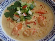 Pikanter Möhren-Linsen-Eintopf mit Birnen-Gurken-Topping - Rezept - Bild Nr. 11444