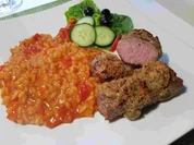 Lammrücken mit Knoblauchkruste auf Paprika-Risotto - Rezept - Bild Nr. 11479