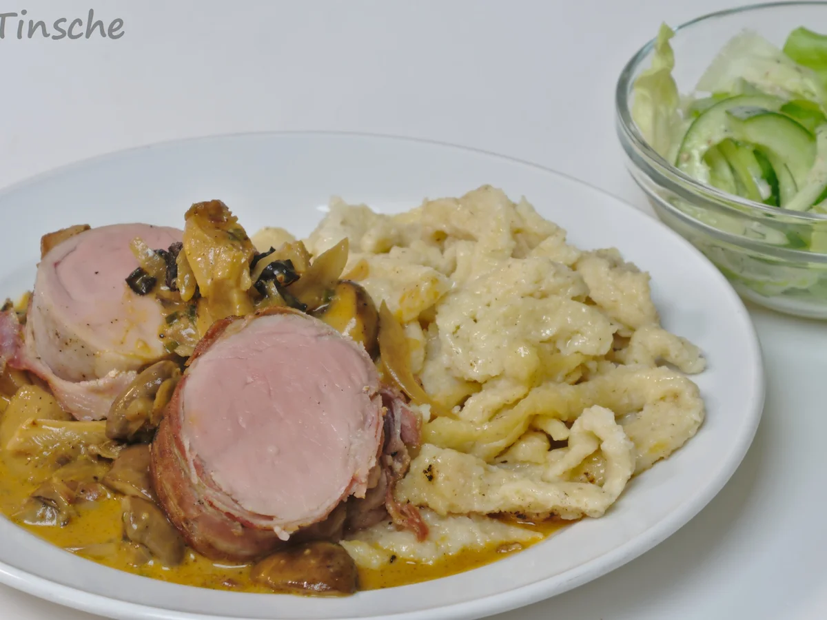 NT- Schweinefilet im Speckmantel mit Pilzrahm - Rezept - Bild Nr. 3