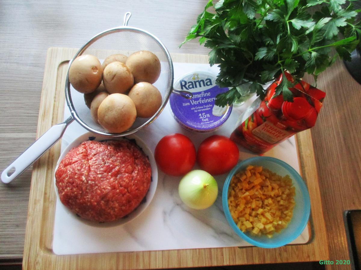Gratinierte Kartoffelpfannkuchen mit Hack, Pilzen und Tomaten - Rezept - Bild Nr. 11531
