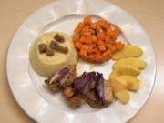 Schweinelendchen mit Kartoffel-Sellerie-Püree, Karottengemüse und Curryrahmsoße - Rezept - Bild Nr. 2