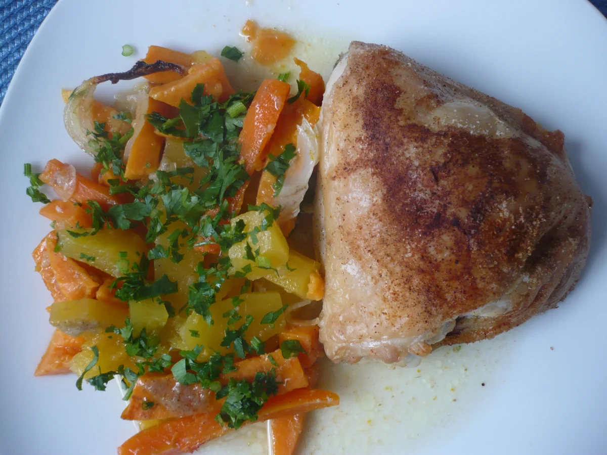 Hähnchen mit Butternut-Kürbis und Süßkartoffeln - Rezept - Bild Nr. 6