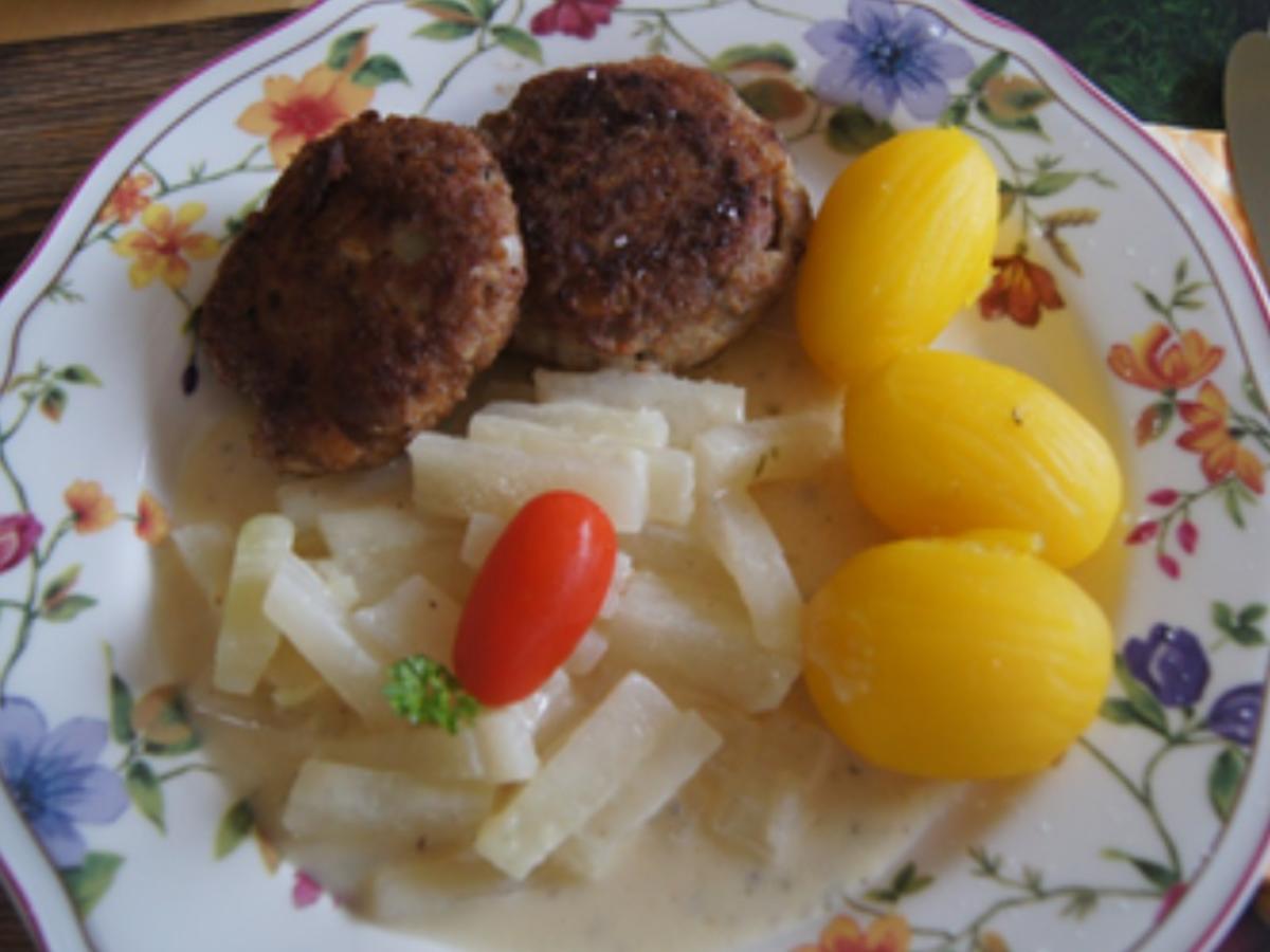 Frikadellen mit Steinpilzen, Rahmkohlrabi und Drillingen - Rezept - Bild Nr. 15