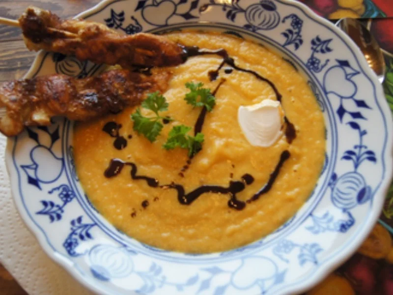 Möhrencremesuppe mit Hähnchenbrustfiletspießen - Rezept - Bild Nr. 2