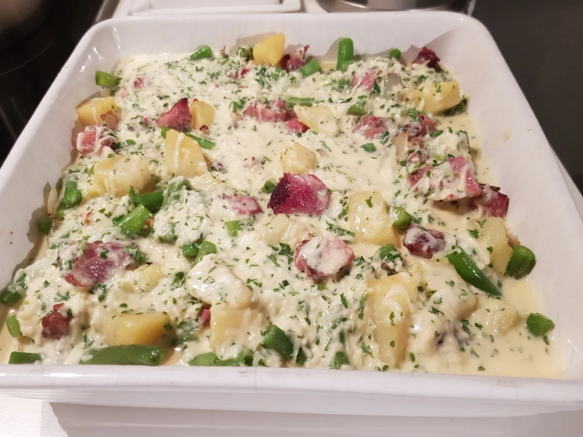 Rezept: Grüne-Bohnen-Auflauf mit Kasseler Bild Nr. 3 Grüne-Bohnen-Auflauf mit Kasseler - Rezept - Bild Nr. 3