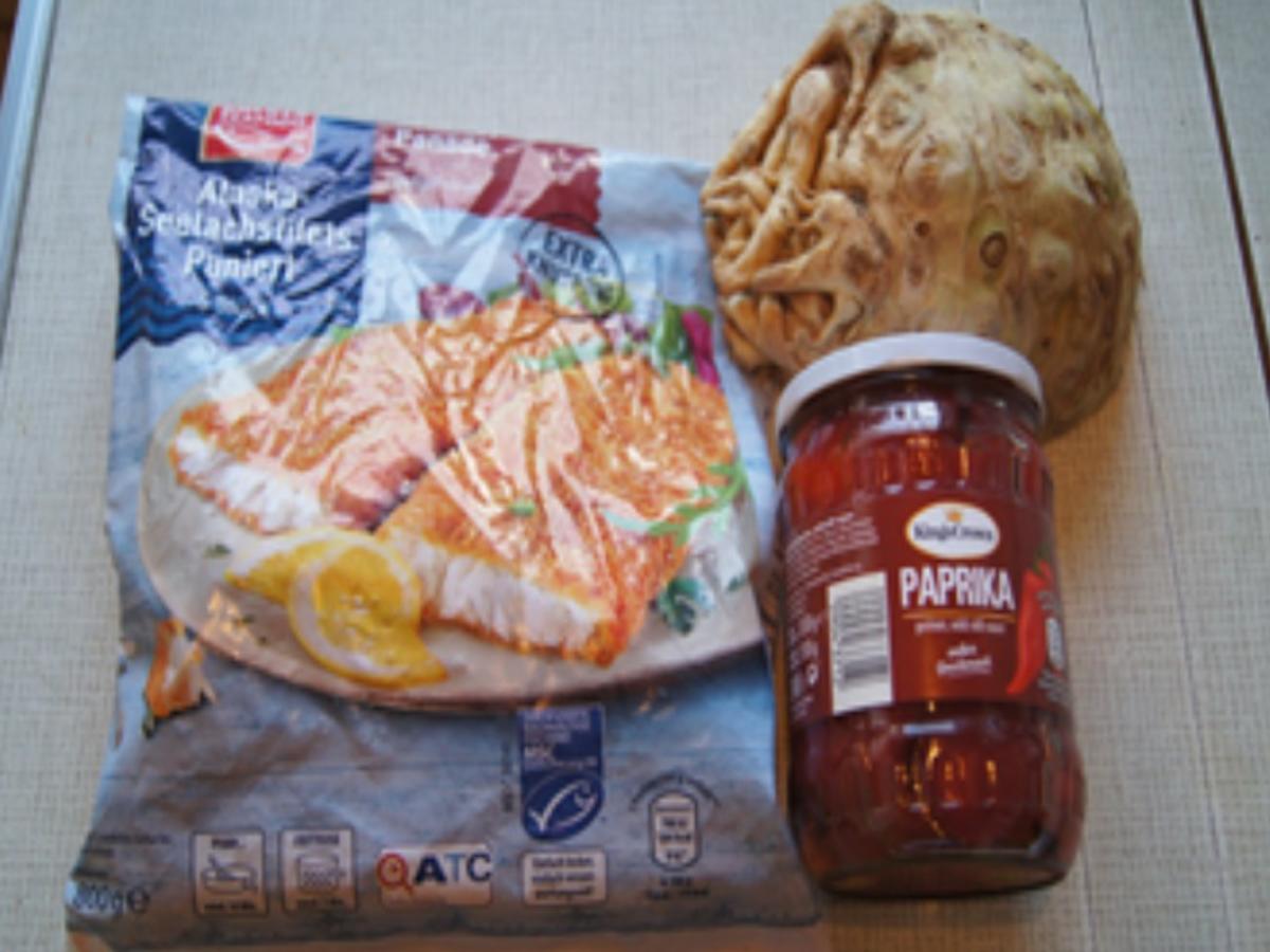 Alaska Seelachsfilet mit Selleriestampf und gerösteten Paprika - Rezept - Bild Nr. 3