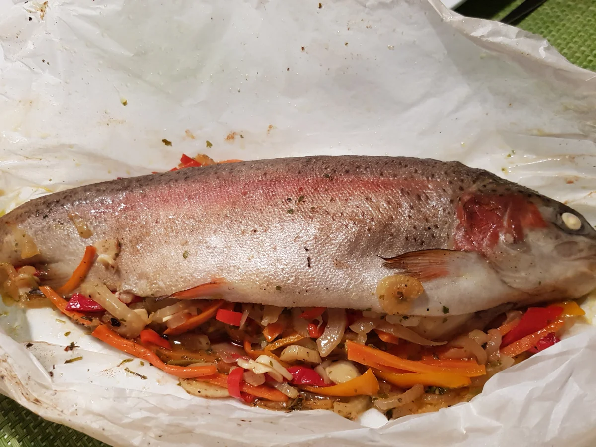 Rezept: Forelle "en papilotte" aus dem Ofen mit Parmesan-Kartoffelstampf Bild Nr. 12164 Forelle "en papilotte" aus dem Ofen mit Parmesan-Kartoffelstampf - Rezept - Bild Nr. 12164