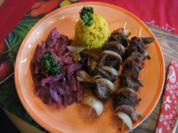 Leberspieße mit Speck, Rote Bete Salat und Curryreis - Rezept - Bild Nr. 2