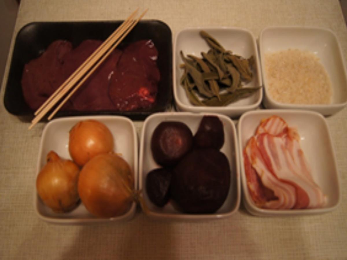 Leberspieße mit Speck, Rote Bete Salat und Curryreis - Rezept - Bild Nr. 3