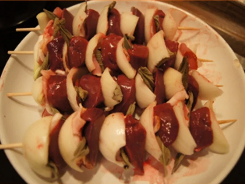 Rezept: Leberspieße mit Speck, Rote Bete Salat und Curryreis Bild Nr. 5 Leberspieße mit Speck, Rote Bete Salat und Curryreis - Rezept - Bild Nr. 5