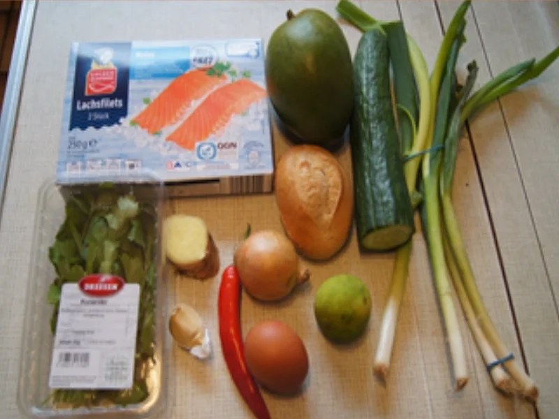 Asiatisch gewürzte Lachsbuletten mit Man-go-Gurken-Salsa - Rezept - Bild Nr. 3