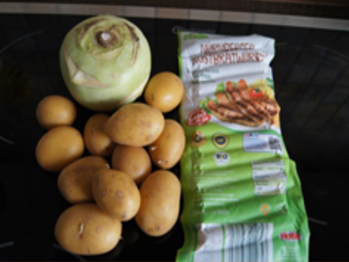 Rahmkohlrabi mit Nürnberger Rostbratwürstchen und Kümmel-Baby-Kartoffeln - Rezept - Bild Nr. 3