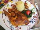 Hähnchenschenkel mit Champignons, Spinat und Curryreis - Rezept - Bild Nr. 2