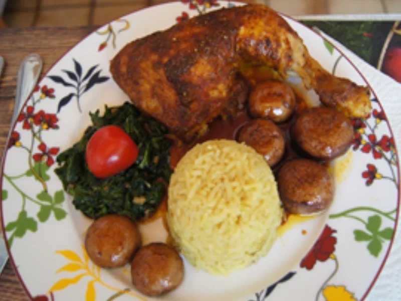 Hähnchenschenkel mit Champignons, Spinat und Curryreis - Rezept - Bild Nr. 15
