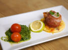 Jakobsmuschel im Serranomantel auf hessischem Speckpfanneküchlein - Rezept - Bild Nr. 2