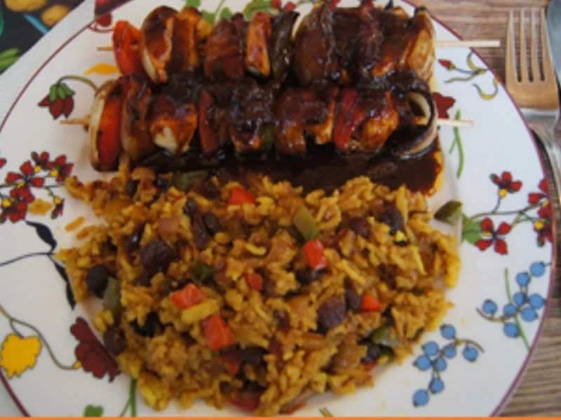 Hähnchenbrustfiletspieße mit pikanter Sauce und Paprika-Basmatireis - Rezept - Bild Nr. 19