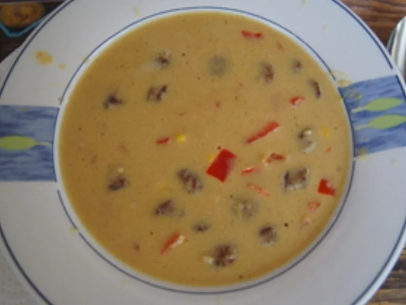 Rezept: Sonnenmaissuppe mit Nürnberger Rostbratwürstchen Bild Nr. 11 Sonnenmaissuppe mit Nürnberger Rostbratwürstchen - Rezept - Bild Nr. 11