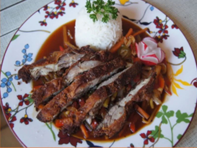 Rezept: Knusperente asiatische Art auf gebratenen Gemüse und Basmatireis Bild Nr. 2 Knusperente asiatische Art auf gebratenen Gemüse und Basmatireis - Rezept - Bild Nr. 2