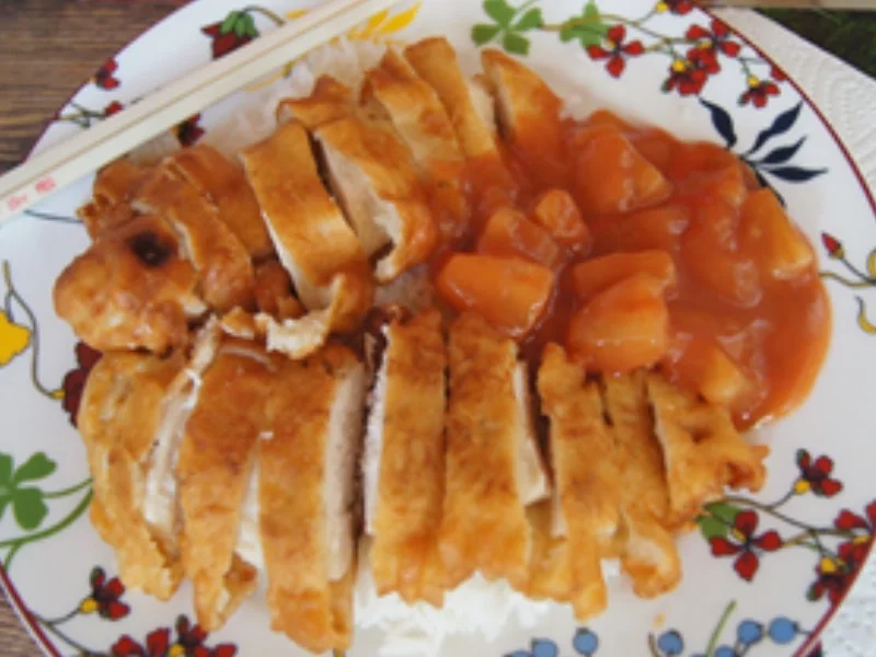 Rezept: Gebackenes Hähnchenbrustfilet süß-sauer auf Basmatireis Bild Nr. 2 Gebackenes Hähnchenbrustfilet süß-sauer auf Basmatireis - Rezept - Bild Nr. 2