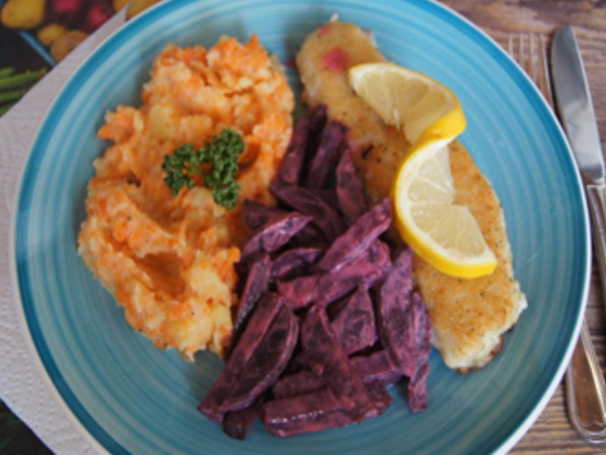 Seelachsfilet mit Rote-Bete-Salat und Möhren-Kartoffel-Stampf - Rezept - Bild Nr. 2
