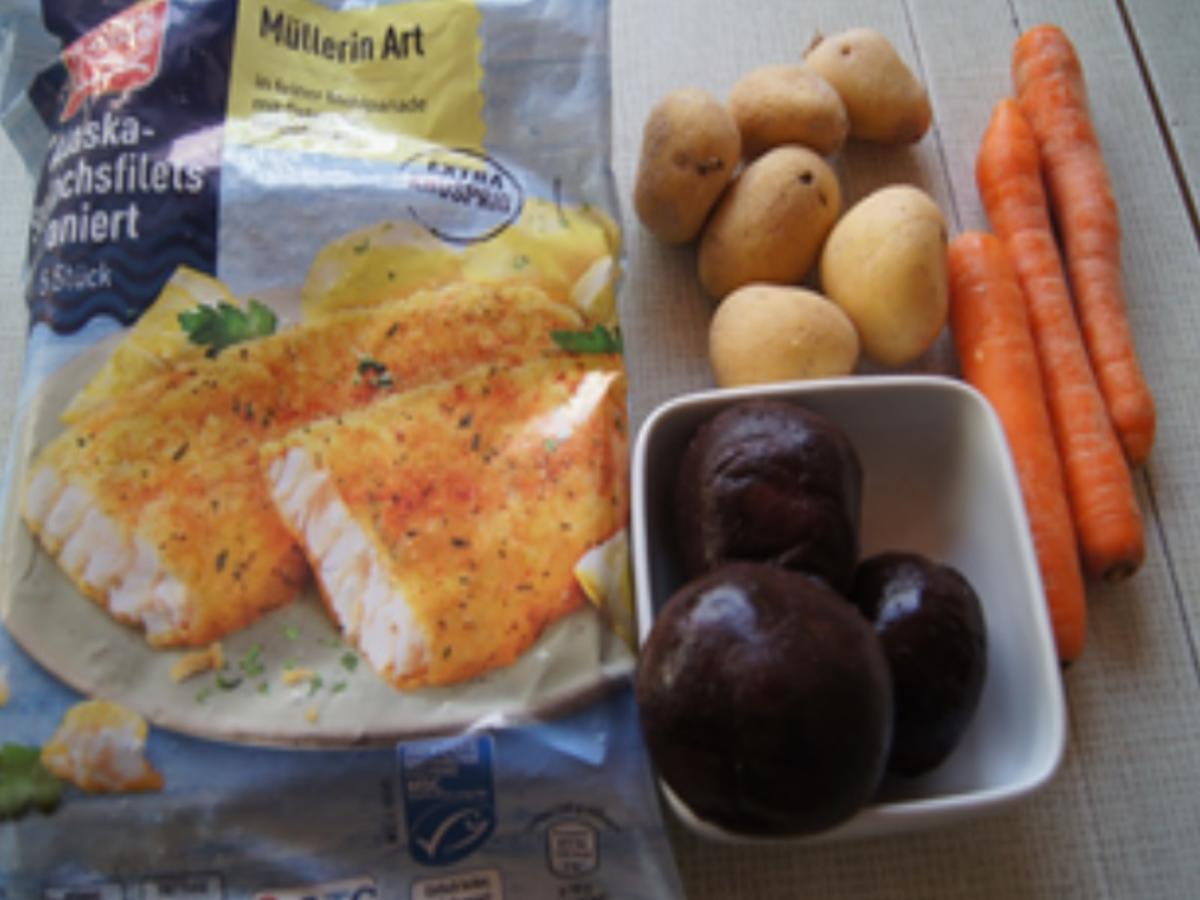 Seelachsfilet mit Rote-Bete-Salat und Möhren-Kartoffel-Stampf - Rezept - Bild Nr. 3