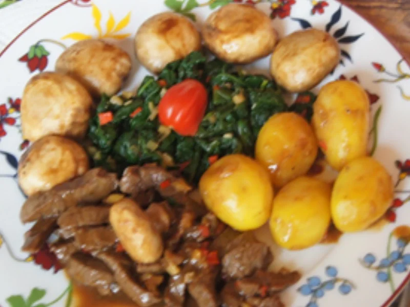 Steakhüfte mit-Babyspinat und Champignons im Wok und Pellkartoffel-Drillingen - Rezept - Bild Nr. 23
