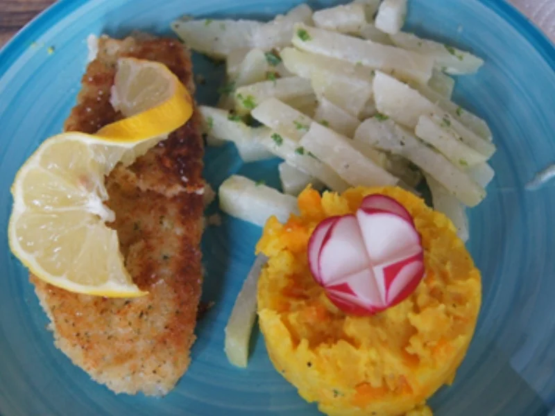 Rezept: Seelachsfilet mit Rahmkohlrabi und Möhren-Kartoffel-Stampf Bild Nr. 13707 Seelachsfilet mit Rahmkohlrabi und Möhren-Kartoffel-Stampf - Rezept - Bild Nr. 13707