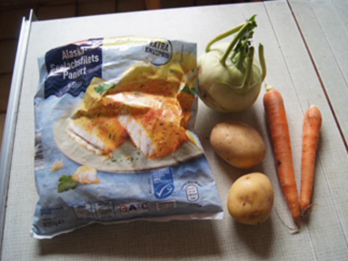 Seelachsfilet mit Rahmkohlrabi und Möhren-Kartoffel-Stampf - Rezept - Bild Nr. 13708