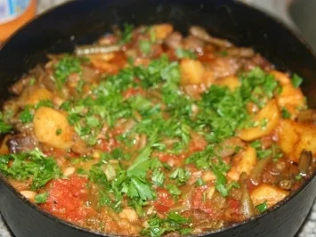 bohnen - fleisch- pfanne - Rezept