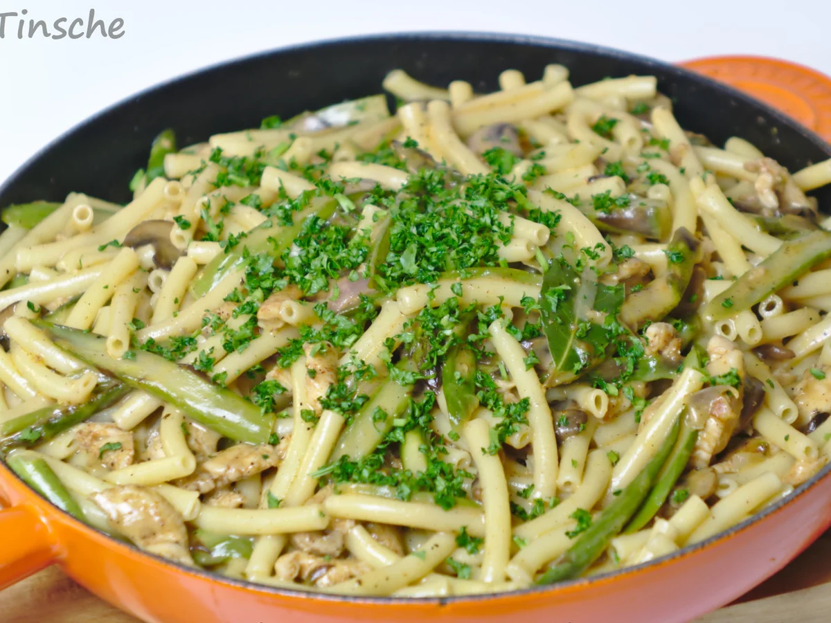 Hähnchenpasta mit grünem Spargel & Champignons - Rezept - Bild Nr. 13872