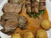 Lammkeule im Römertopf, Prinzessbohnen im Speckmantel - Rezept - Bild Nr. 13903