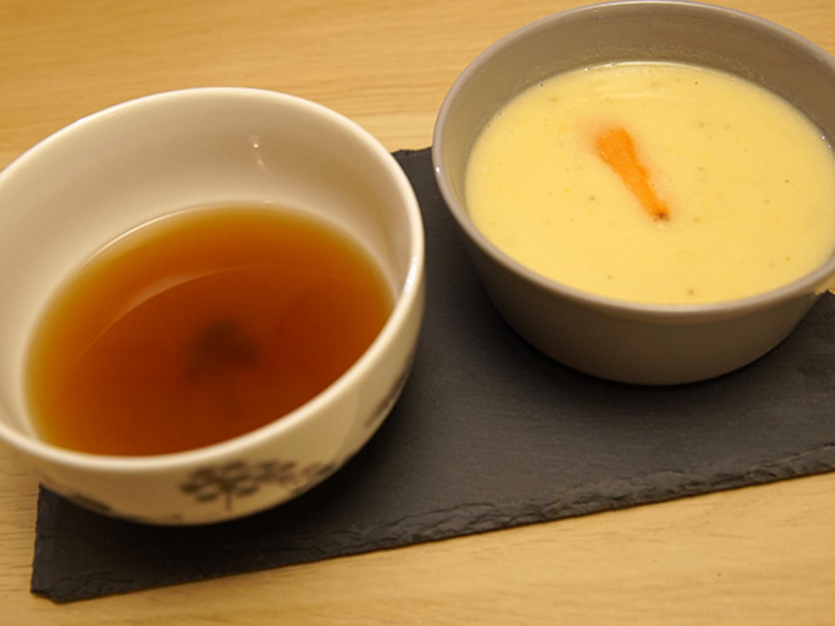 ApfelSellerie Suppe und Consommé double parfümiert mit Sherry Rezept