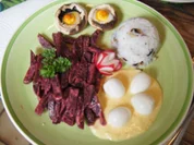 Wachteleier mit Champignons, Rote Bete Salat und Jasmin Reis - Rezept - Bild Nr. 2