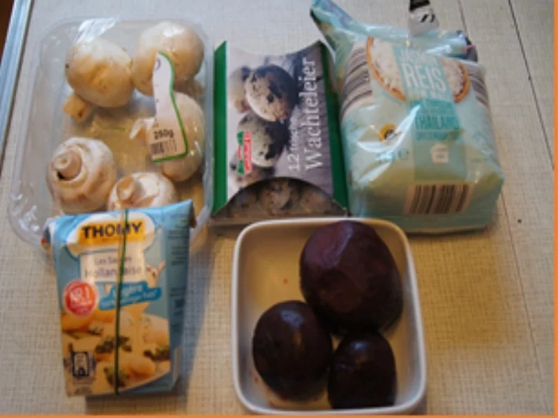 Rezept: Wachteleier mit Champignons, Rote Bete Salat und Jasmin Reis Bild Nr. 3 Wachteleier mit Champignons, Rote Bete Salat und Jasmin Reis - Rezept - Bild Nr. 3